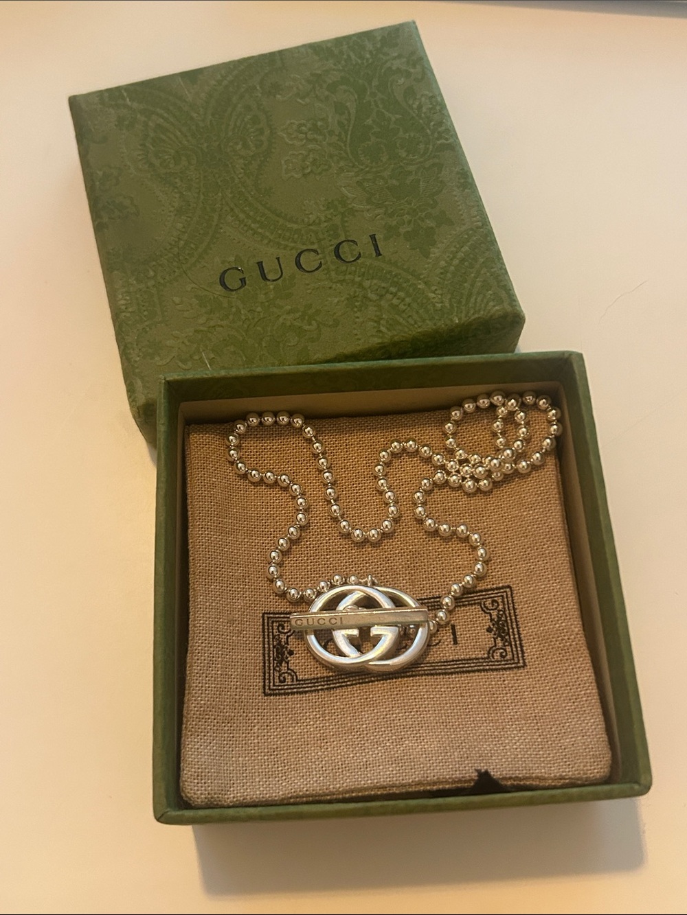 Gucci Silver Interlocking G Britt Toggle Necklace